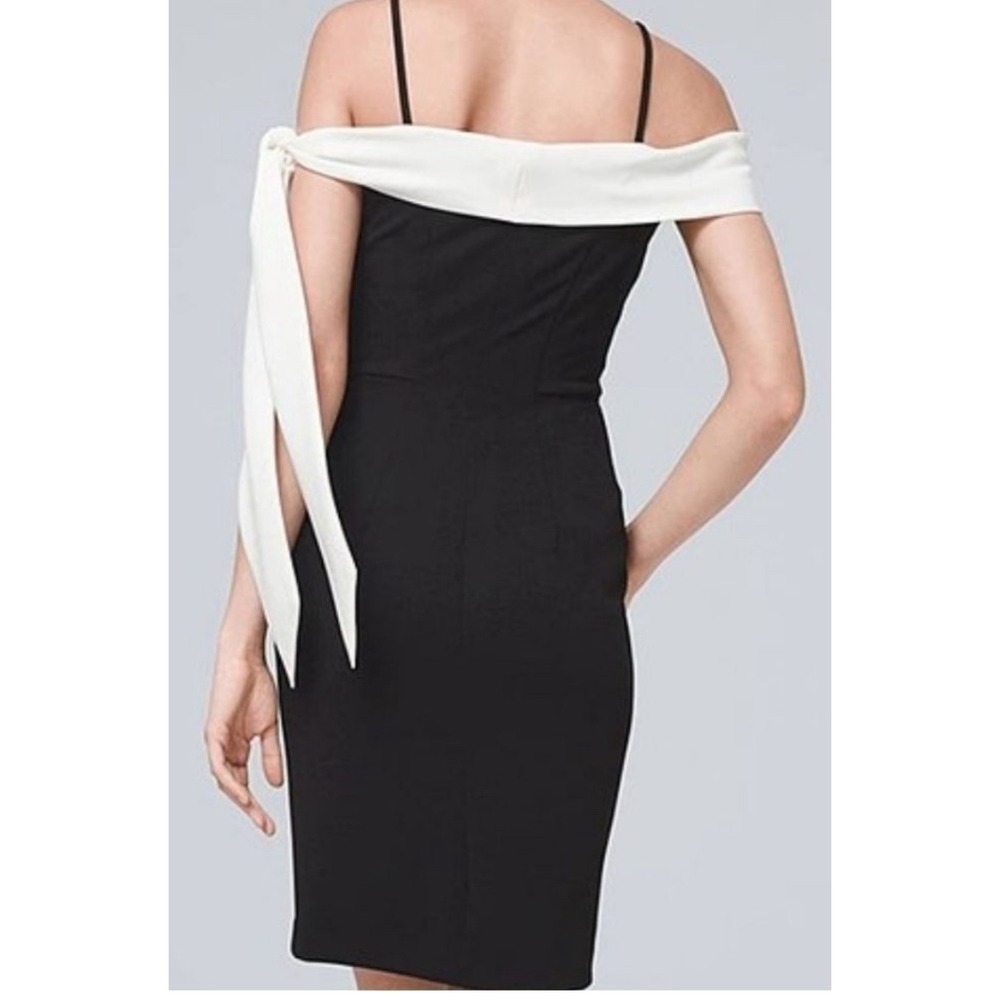 White House Black Market Black White Over the Shoulder Tie Bow Sheath Dress 12 - Picture 2 of 16